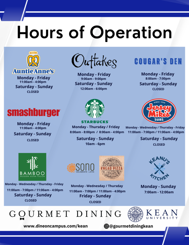 Gourmet Dining Hours of Operation Kean University